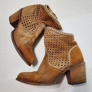 Corral Laser Cut Patchwork Mid Calf Western Boots Women's Size 7 M